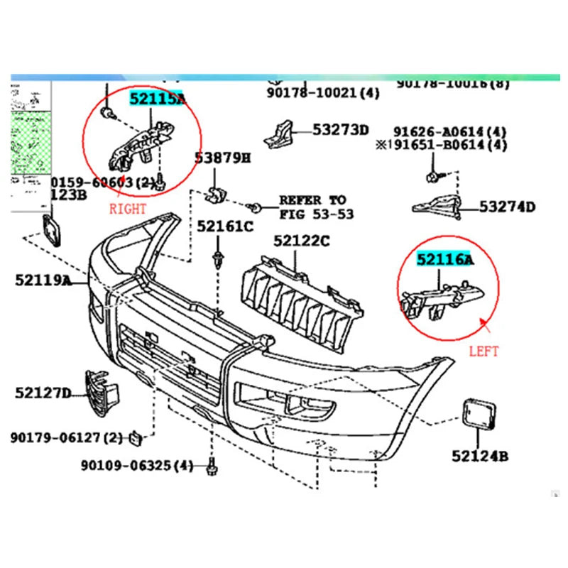 Soporte Mensulas de parachoques delantero para Toyota LAND CRUISER PRADO RZJ120 GRJ120 2003 a 2009 52116-60130 52115-60070