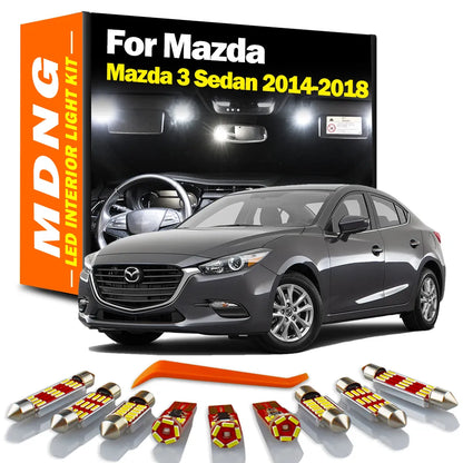 Kit de luces LED Canbus de interiores de 8 piezas para Mazda 3 Sedán 2014 2015 2016 2017 2018. Incluye luces de mapa, lectura, cúpula y maletero