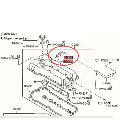 Válvula PCV de ventilación positiva del cárter para Mazda 323 Miata 626 MX-3 MX-6 Protege5 L4-1.6L 1.8L 2.0L 1994-2002 B541-13-890A