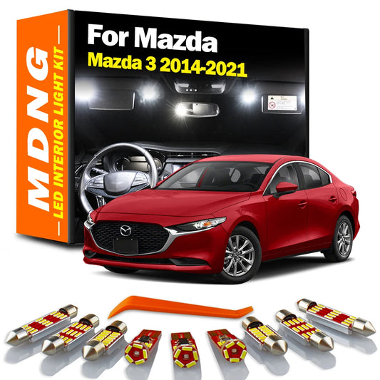 Kit de luces LED Canbus para el interior del automóvil de 11Pcs Para Mazda 3 2014-2021  incluye bombillas para el mapa interior, la luz del domo, el maletero y la placa de la licencia.