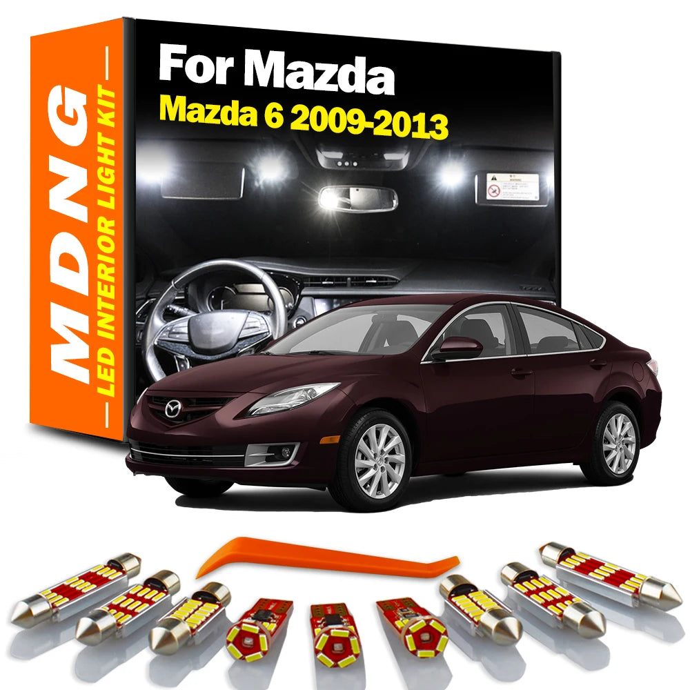 Kit de Luces LED Canbus de 13Pcs Bombillas para Interior de Cúpula, Mapa, Puerta para Mazda 6 2009 2010 2011 2012 2013, Lámpara de Matrícula y Visera Solar.