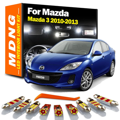 Kit de luces LED Canbus de mapa y domo sin errores 11Pcs Bombillas para el interior del vehículo para Mazda 3 Mazda3 2010 2011 2012 2013