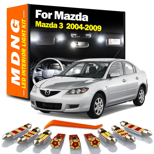 Kit de luces LED Canbus Bombillas LED para automóvil de 8 piezas para Mazda 3 2004 2005 2006 2007 2008 2009. Incluye luces de mapa, lectura, cúpula y maletero.