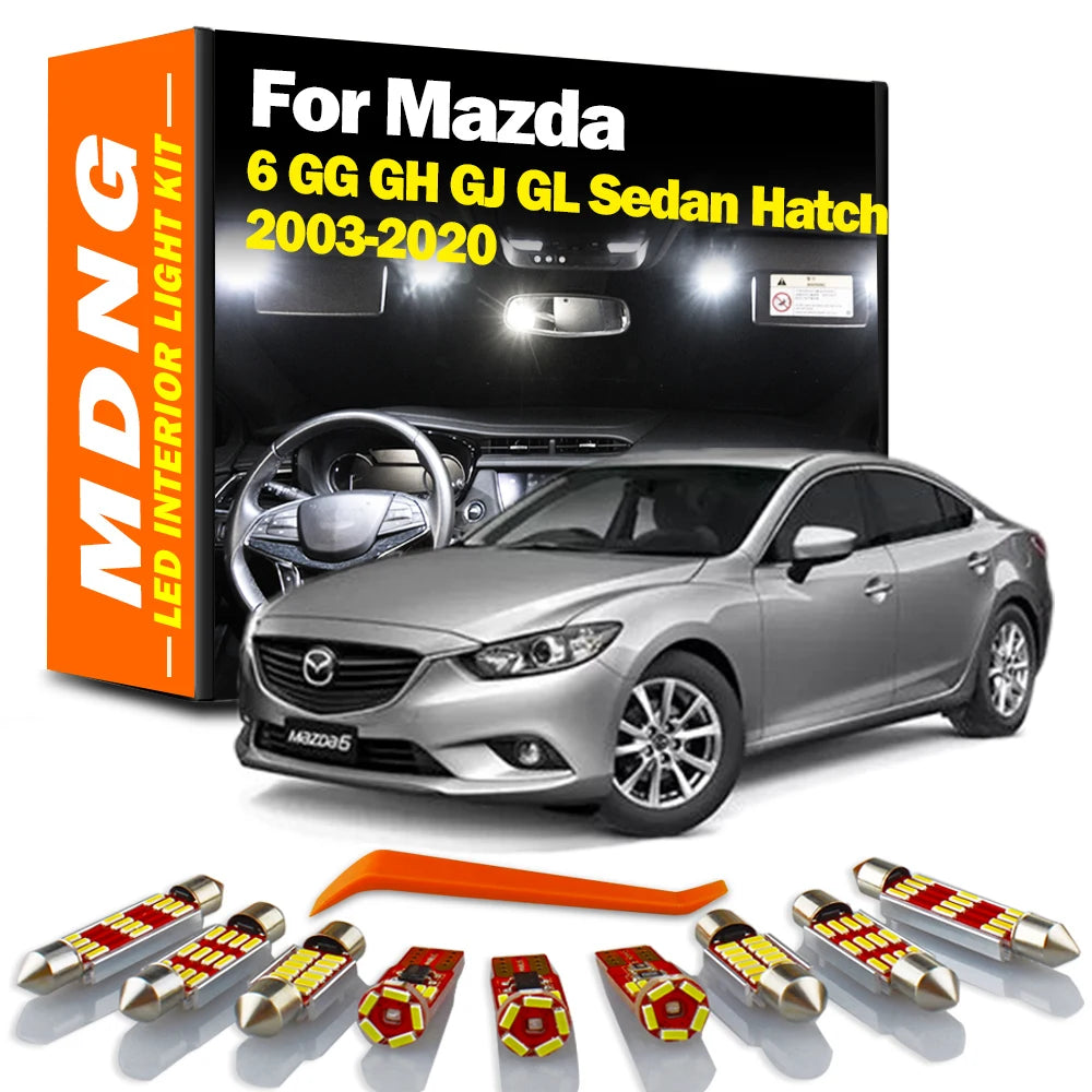 Kit de luces LED Canbus para interior, mapas, domo, maletero y matrícula para Mazda 6 GG GH GJ GL Sedan Hatch de 2003 a 2017, 2018, 2019, 2020 y 2021.