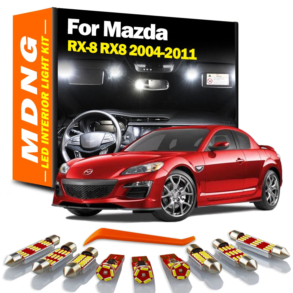 Kit de Luces LED Canbus para Interior de Cúpula y Mapa de 14Pcs Bombillas LED para Mazda RX-8 RX8 2004 2005 2006 2007 2008 2009 2010 2011 Lámpara de Visera Solar