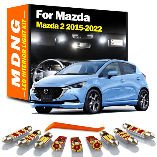 Kit de luces LED Canbus de interior de 8 piezas para Mazda 2 2015-2022. Incluye luces para el mapa, la cúpula, el maletero y la matrícula del coche.