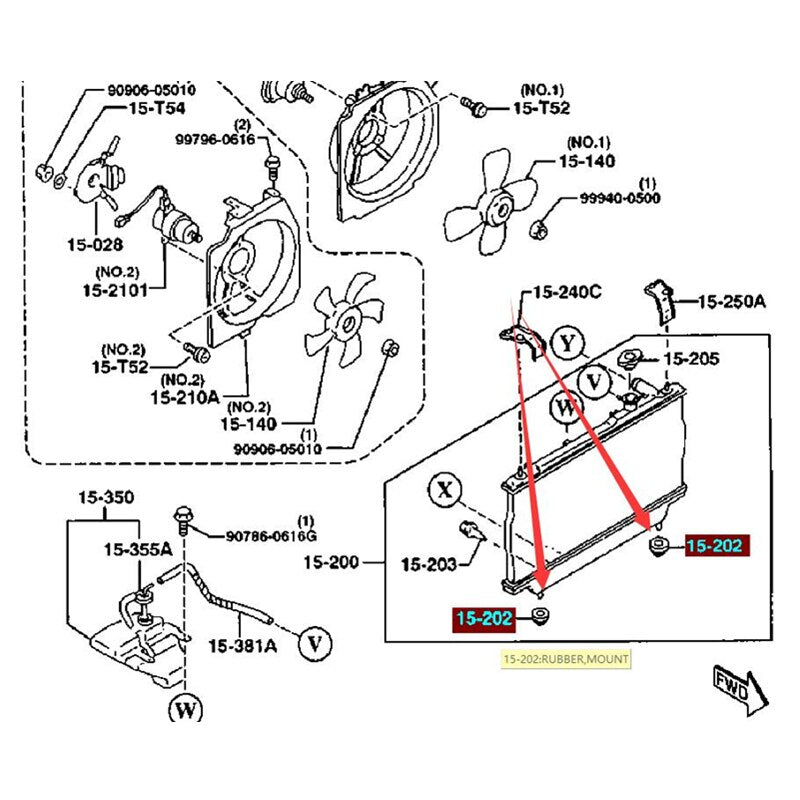 Gomas Bases Topes Guia Radiador para Mazda 323 Family protege BA BJ Mazda2 DE Mazda6 MX3 MX6 15-202 / 15-242