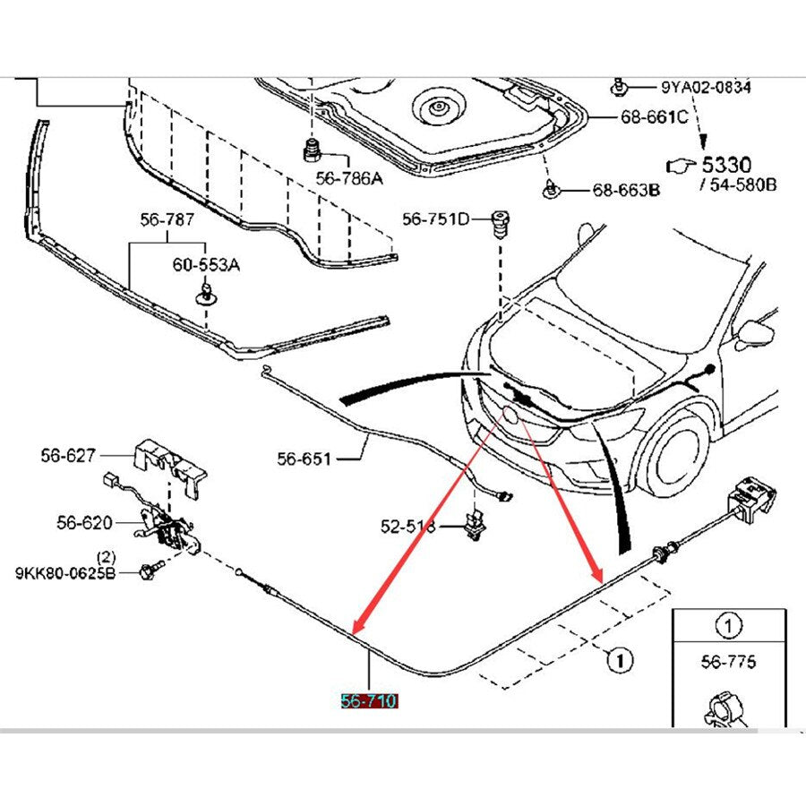 Piola Cable Guaya Apertura Capot Alta Calidad para Mazda CX5 2012-2015 KD53-56-720