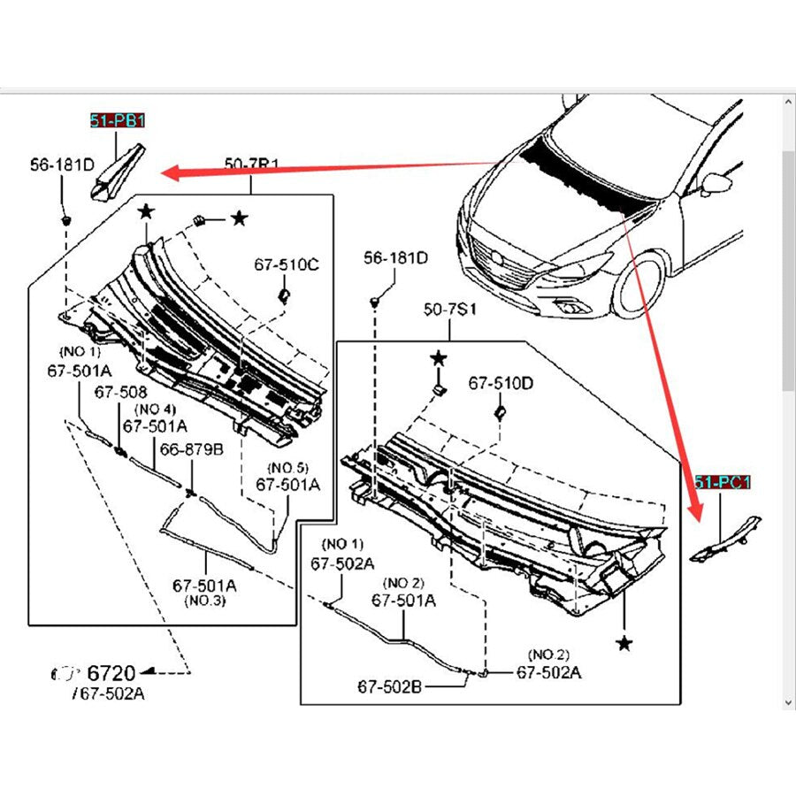 External Windshield Covers Hood Moldings Left Right for Mazda3 2013-2018 BM BN Axela 51-PC1