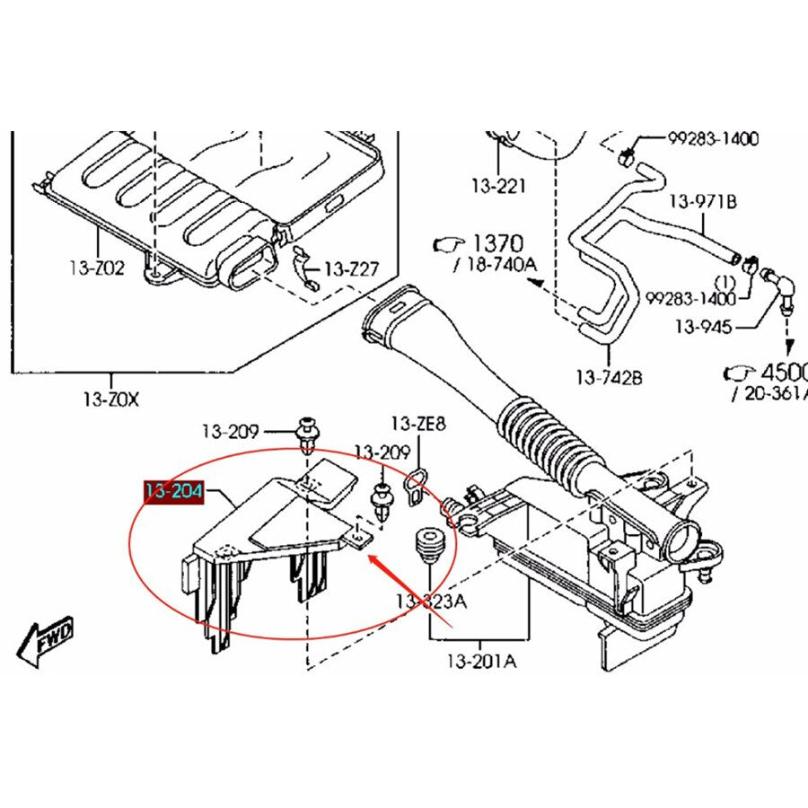 Base Plastico Admision Soporte Moldura  para Mazda3 BK 2003-2009 1.6 engine Z601-13-204