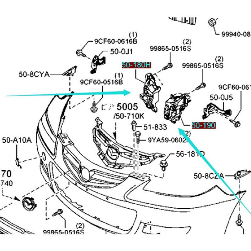Soporte medio de parachoques Brackets delantero para Mazda 3 20006 2008 BK 50-180H