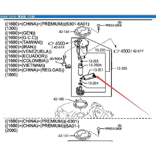 Filtro Bomba Combustible Bencina para Mazda 323 Family Protege BJ 1998-2005 Mazda Premacy 1999-2005 CP ZL05-13-ZE1