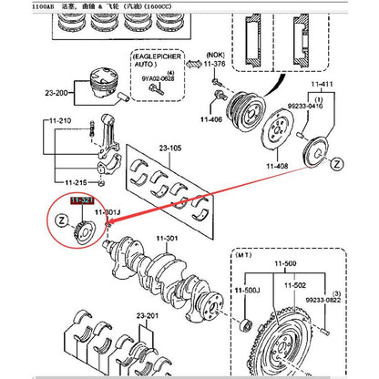 Polea Piñon Engranaje Cigueñal Motor para Mazda 323 Family Protege Motor 1.6 Z502-11-321