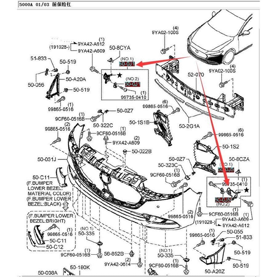 Mensula Soporte Parachoques Delantero Izquierda Derecha para Mazda3 Axela 2019-2020 BP 50-0J1 / 50-0J5