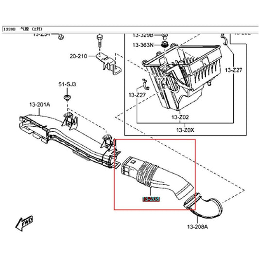 Ducto Entrada Aire Admision Filtro Motor para Mazda3 2008-2012 BL 2.0 LF8J-13-202