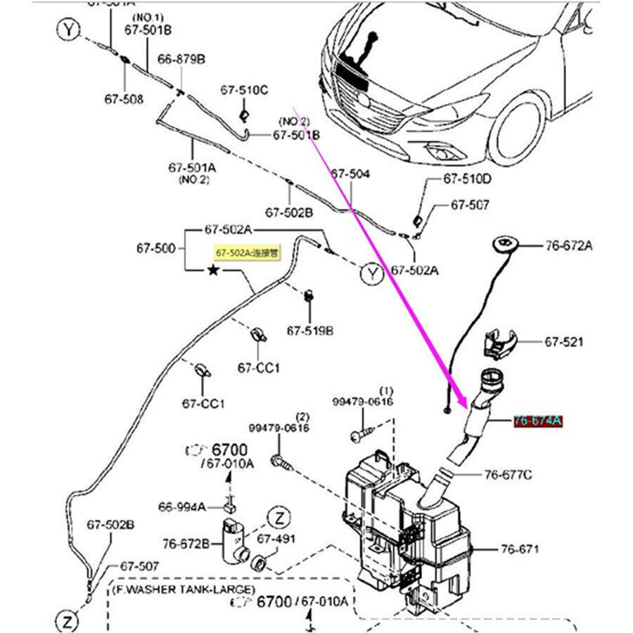 Deposito Ducto de Llenado Lavado Parabrisas para Mazda3 2014-2018 BM BN BKC3-67-484