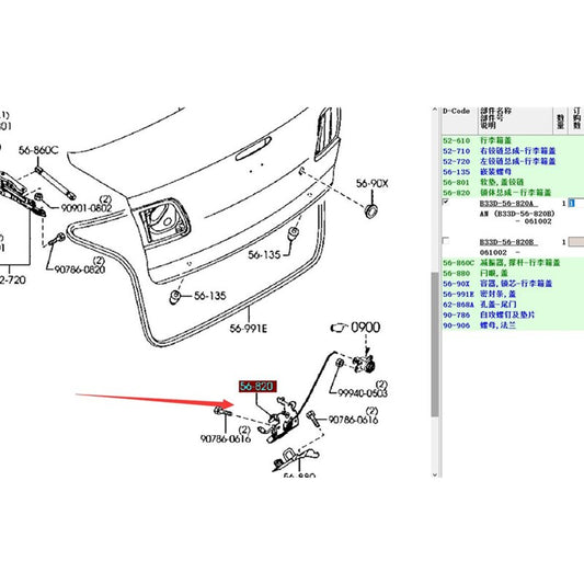 Trunk Gate Actuator Plate for Mazda3 2003-2010 BK Sedan B33D-56-820