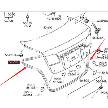 Burlete Sello de goma para la junta del maletero del cuerpo del automóvil para Mazda 6 2002-2008 sedán GG.  GJ6A-56-951