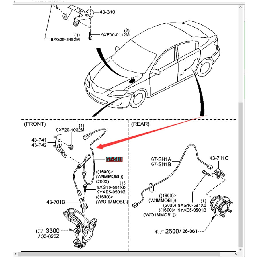 Sensor Frenos ABS Delantero con cable Alta Calidad para Mazda3 2004-2012 BK BL Mazda5 2007-2015 CR CW BS1A-43-701A / BP4K-43-701A