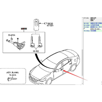 Left Front Door Opening Key Plate Cylinder for Mazda CX5 2012-2016 KE GVYO-76-220