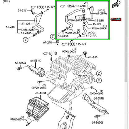 Coolant Heater Outlet Hose with connector for Mazda 3 2.0 BK 2004-2010 AT MT 61-24Y