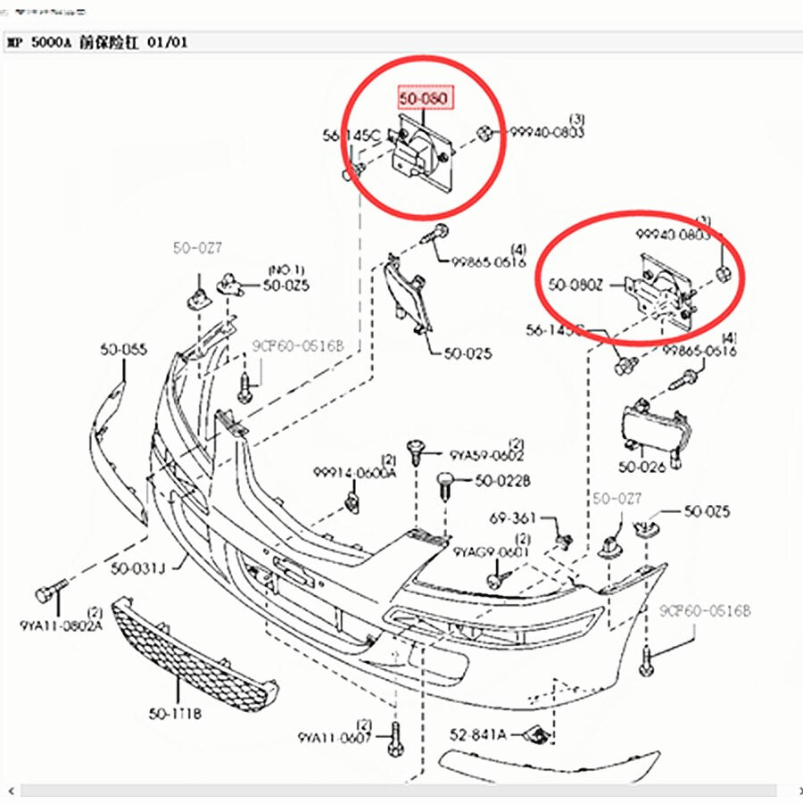 Soporte Parachoques delantero para Mazda Premacy 1999-2005 CP C100-50-080 / C100-50-090