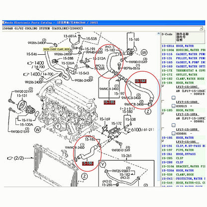 Manguera de agua del radiador para Mazda 6 2002-2005 GG 1,8 2,0 2,3