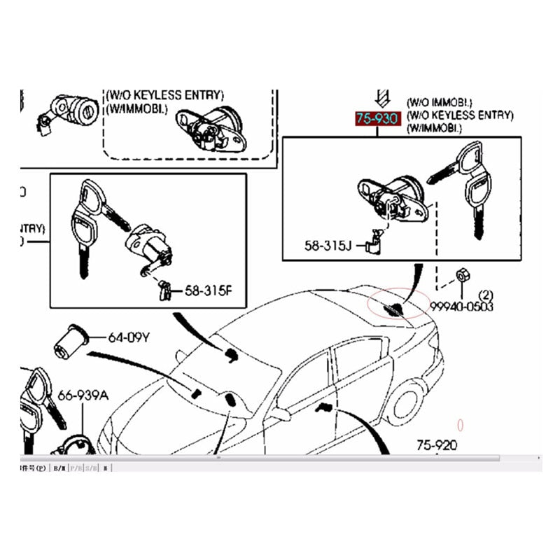 Trunk Doors Glove Box Cylinder Key Set for Mazda3 BK 2003-2010 BK BNYP-76-230A