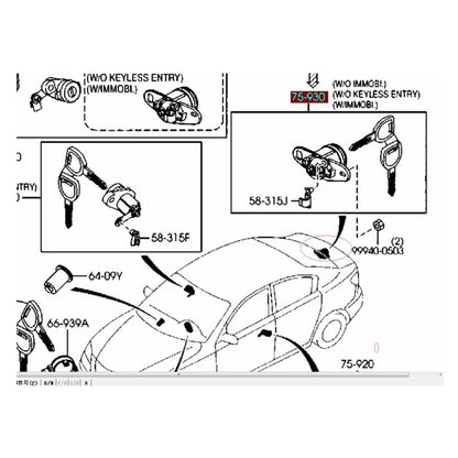 Set LLave Cilindro Chapa Maletero Puertas Guantera para Mazda3 BK 2003-2010 BK BNYP-76-230A