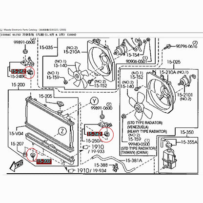 Goma Base Soporte Radiador Superior Inferior Alta Calidad para Mazda 323 Family Protege BJ 1998-2005 1.3 1.6 1.8 ZL01-15-202 / ZL01-15-242