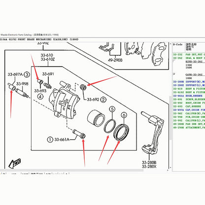 Kit Reparacion Sello Caliper Frenos Delanteros para Mazda 323 Protege BJ 1998-2005  Premacy GAYR-33-26Z