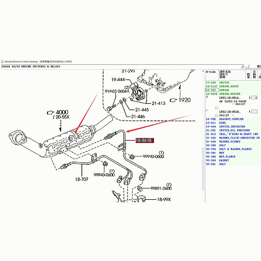 Rear Engine Oxygen Sensor for Mazda6 2005-2008 GG GY LFH2-18-861A